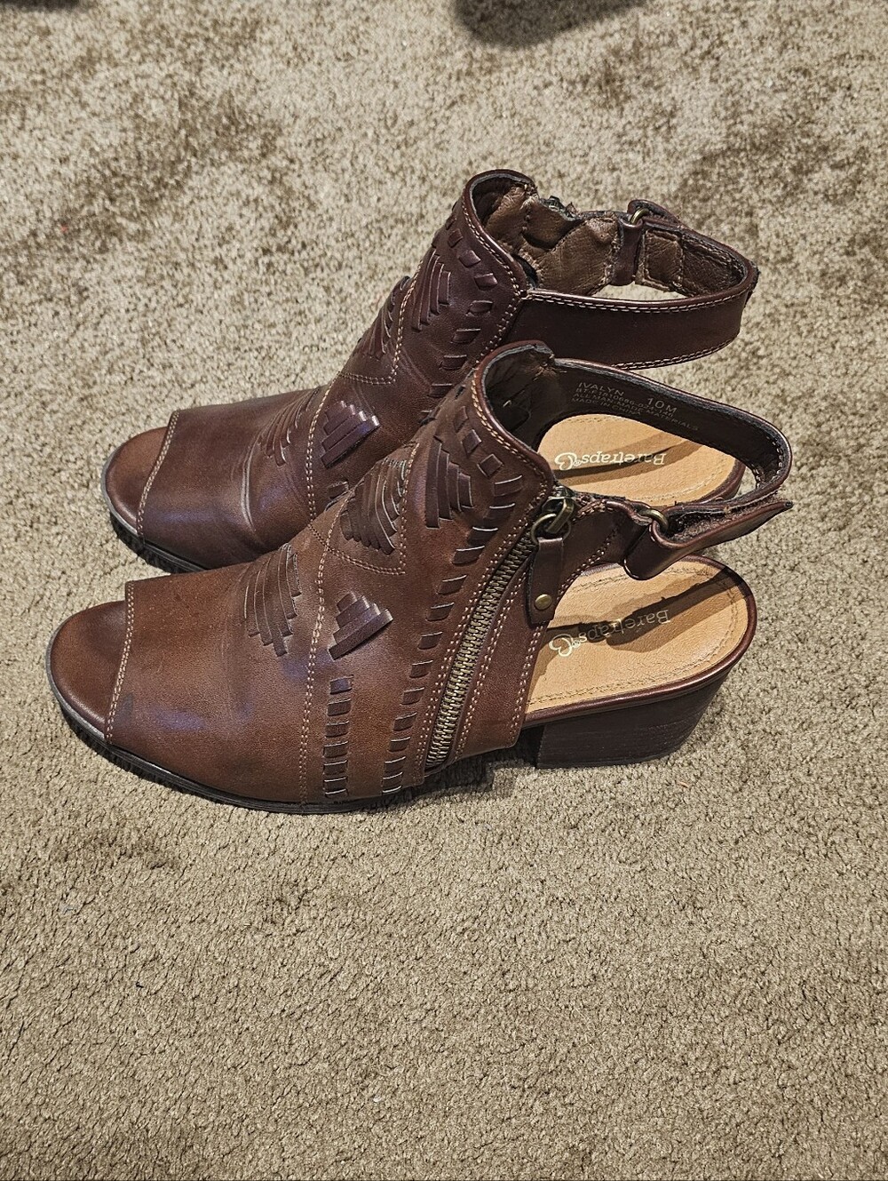 Baretrap's Brown Leather Cutout Peep-Toe Slingback Mules